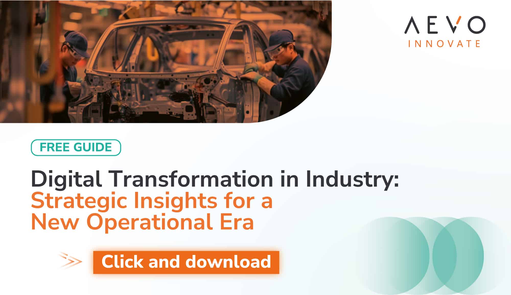 Diapositiva de portada con el título “Transformación digital en la industria: perspectivas estratégicas para una nueva era operativa” con el logotipo de AEVO Innovate e imágenes industriales.